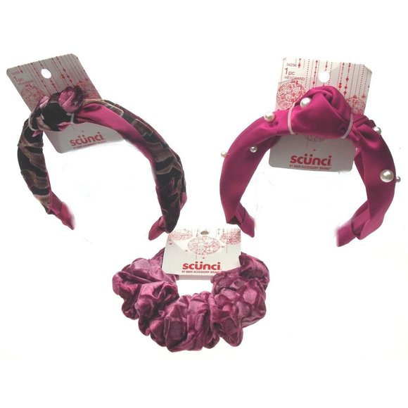 Scunci Lot 3 Pink Hair Tie Headband Pearls Purple Accessory Stocking Stuffers - Picture 2 of 2